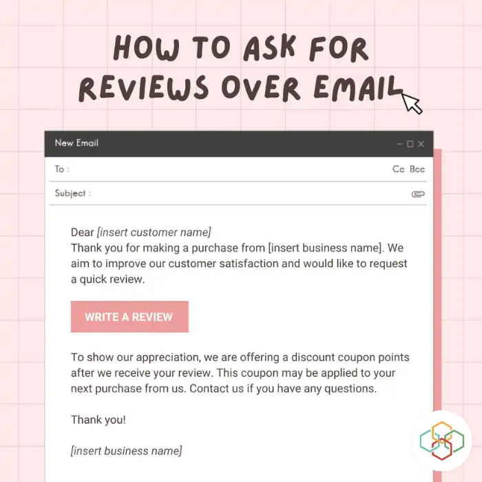 How to ask for reviews over email text over an image of an email