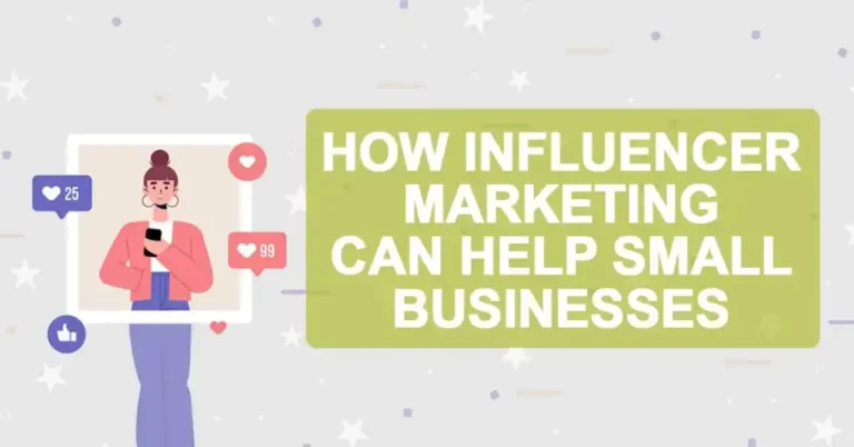 Instagram post with notification icons surrounding it. Title "How influencer marketing can help small businesses"