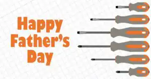 "Happy Father's Day" post idea with orange text and orange screwdrivers on top of graph paper.