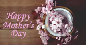 "Happy Mother's Day" social media post idea with pink text and pink flower imagery.