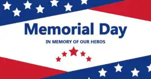 "Memorial Day" social media post idea with red, blue, and white star imagery.