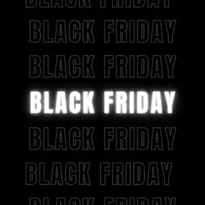 Black and white text on black background says Black Friday