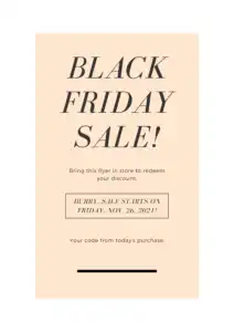 Black text on peach background says Black Friday Sale!