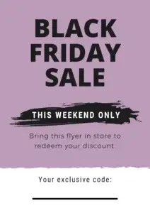 Black text on purple background says Black Friday Sale