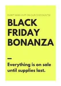 Black text on neon yellow background says Black Friday Bonanza