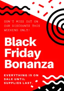 White text on red background says Black Friday Bonanza