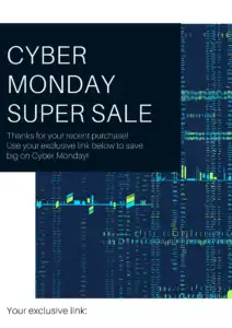 White text on blue rectangle background says Cyber Monday Super Sale