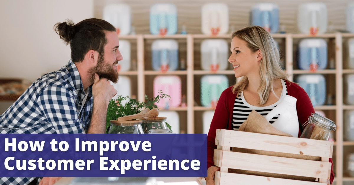 Man worker and woman customer holding things talking