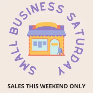 Image of yellow and purple storefront. Purple text surrounding store says Small Business Saturday