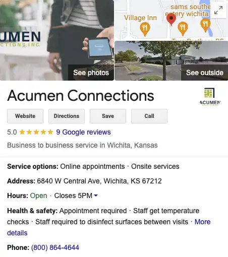 Acumen Connections Google My Business screen grab