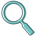 A simple graphic of a blue magnifying glass