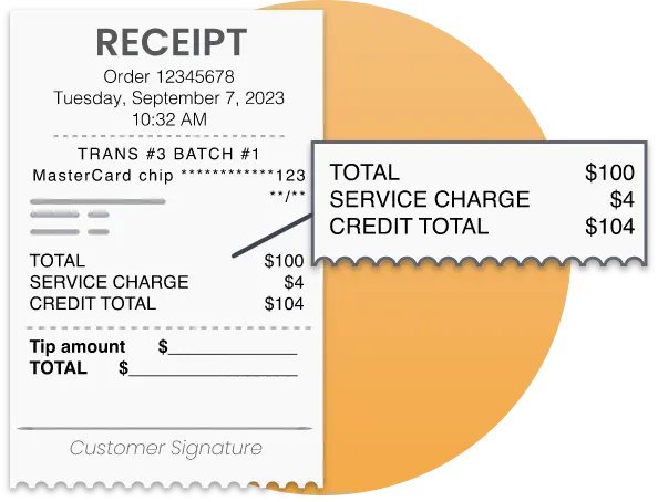 Total receipt in front of a orange circle