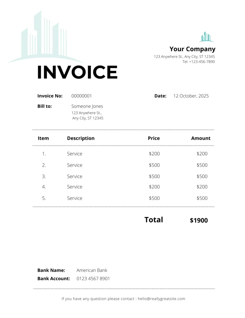 This a digital invoice template pdf for free download