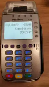 Verifone terminal sitting on table